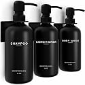Black Shampoo and Conditioner Dispenser Set Wall Mounted by Brighter Barns - 3 Chamber No Drill Shampoo Bottles for Shower Wall - Refillable Plastic Shower Soap Dispenser for Airbnb, RV, Hotel (Black)
