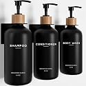 Black Shampoo and Conditioner Dispenser Set Wall Mounted by Brighter Barns - Shampoo Dispenser for Shower Wall 3 Chamber No Drill - Shower Bottles Refillable with Labels for Bathroom, Airbnb (Black)