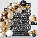 Black Shimmer Wall Backdrop Panels 3ftx4ft Square Shiny Party Sequin Graduation Backdrop Decorations for Birthday Anniversary Halloween Engagement Background