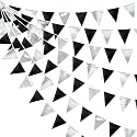 Black and Silver Party Decorations Triangle Pennant Banner Flag Metallic Fabric Bunting Garland for Birthday Graduation Retirement Wedding Bachelorette Bridal Shower Engagement Disco Party Supplies