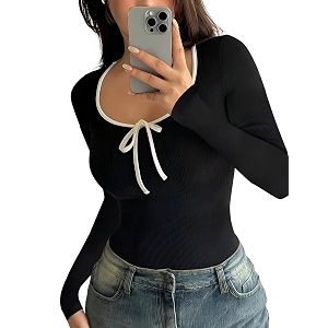 Black Slim Fit Scoop Neck Top Long