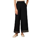 Black Solid Rayon Parallel Pants with Embellished