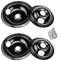 Black Stove Drip Pans Set of 4 Fit for Kenmore, Frigidaire Stove, Porcelain Drip Pans Replace 5304430149, 5304430150, 318067041, 318067051 - Include 2 6-In and 2 8-In Burner Drip Pan by Fetechmate