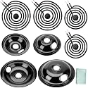 Black Stove Drip Pans and Stove Burner Replacement for Kenmore Frigiraire Stove Parts - Porcelain Stove Drip Pans 318067041 318067051 & MP22YA Electric Range Burner Element by Fetechmate