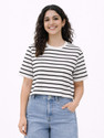 BLACK STUDIO Striped Women Round Neck White