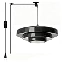 Black Swag Pendant Light Plug in, Mid Century Modern Pendant Lamp with Layered Metal Shade, Retro Hanging Light Plug in Chandelier with Cord and On/Off Switch for Bedroom, Living Room, Dining Room