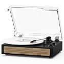 Black Vintage Bluetooth Record Player, 3-Speed Turntable
