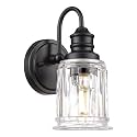 Black Wall Sconces, HWH Rustic Industrial Wall Lamps, 1-Light Sconces Wall Lighting with Bell-Shaped Clear Glass, Bathroom Vanity Light Fixture for Bedroom Living Room Kitchen, 5HZG106B BK