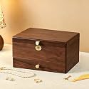Black Walnut Jewelry Box for Women, 3 Layer Top Lock Wooden Organizer Case