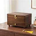 Black Walnut Lockable Jewelry Box with Feet, 3 Layer Wooden Case for Women