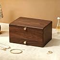 Black Walnut Wooden Jewelry Box for Women, 3 Layer Organizer with Drawer