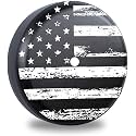 Black White American Flag Spare Tire Cover with Backup Camera Hole Leather Wheel Covers for Wrangler JL