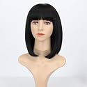 Black Straight Bob Wig with Bangs Short Length Apple Cut