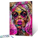 Black Woman with Blonde Hair and Pink Headband Paint by Numbers for Adults Kids DIY Easy Canvas Oil Painting Acrylic Pigment Kits Colorful Graffiti Style Home Wall Decor Gift 16x20In (DIY Frame)