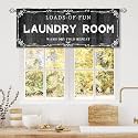 Black Wooden Farmhouse Laundry Room Curtain Valance for Window Treatments Vintage Country Barn Rod Pocket Treatment Rustic Country Window Drapes for Bathroom 1 Panel (52x18 Inch)