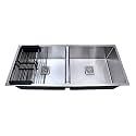 BLACKADO Double Bowl Rectangular Handmade 304 Grade Stainless Steel Drainboard Satin Finish Modular Kitchen Accessories Sinks (37x18x10", 37x18x10)