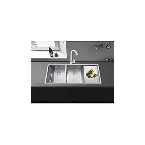 blackado double bowl handmade rectangular sink 304 grade stainless steel drainboard modular kitchen accessories silver matt finish 45x20x10