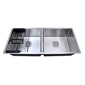 blackado double bowl rectangular handmade 304 grade stainless steel drainboard satin finish modular kitchen accessories sinks 37x18x1034 37x18x10