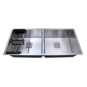 blackado double bowl handmade rectangular sink 304 grade stainless steel drainboard satin finish modular kitchen accessories sinks 45x20x10 45x20x10