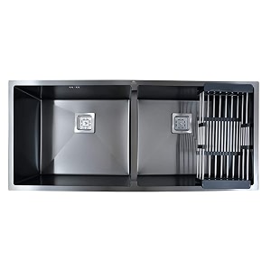 304 grade stainless steel double bowl handmade kitchen sinks 45  20  10 45  20  10 premium black - matt finish