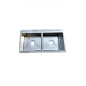 304 GRADE STAINLESS STEEL DOUBLE BOWL HANDMADE KITCHEN SINKS (45 * 20 * 10, 45 * 20 * 10 DOUBLE BOWL WITH TAP HOLE) - MATT FINISH (SILVER)