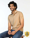 Blackberrys Self Design Men Polo Neck Beige
