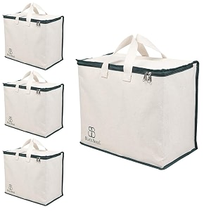 blackboxes canvas reinforced cotton handles with multipurpose clothes storage organizer for grocery vegetable shopping and covers zip bags