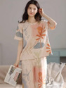 Blacknari Women Night Suit Set Beige Printed