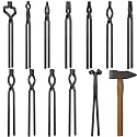Blacksmith Tongs Set, 17 Inch Carbon Steel Forging Tongs, 13-Piece Professional Blacksmithing Tools for Beginners and Expert Craftsmen