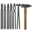 Blacksmith Tongs Set, 17 Inch Carbon Steel Forging Tongs, 7-Piece Professional Blacksmithing Tools for Beginners and Expert Craftsmen