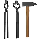 Blacksmith Tongs Set, 17 Inch Carbon Steel Forging Tongs, 3-Piece Professional Blacksmithing Tools for Beginners and Expert Craftsmen