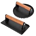Blackstone Burger Press Set - 7" Round Smash Burger Press &amp; 8"x4" Rectangle Cast Iron Grill Press with Wooden Handle - Smasher is Perfect for Blackstone Griddle, Pitboss Weber Griddle Grills