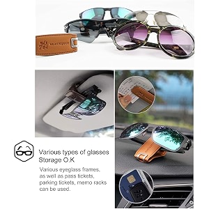 blacksuit autoban leather sunglass clip sun visor car eyeglasses holder universal for car and vehiclescamel