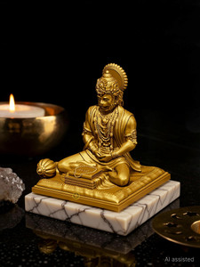 bladesmith bajrangbali hanuman ji idol statue murti car dashboard home decoration - gold decorative showpiece  -  12 cm