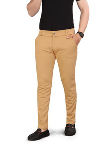 blaine men slim fit gold lycra blend trousers