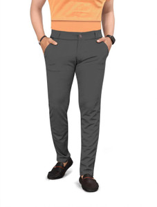 blaine men slim fit grey lycra blend trousers