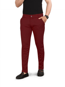 blaine slim fit men maroon trousers