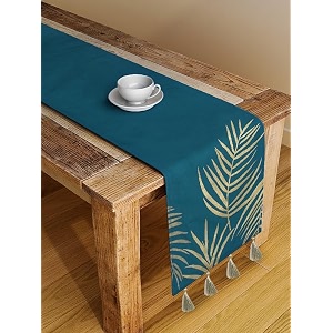 blanc 9 gold foil palm leaf printed 46 home amp kitchen pure cotton table runner33x182 cm