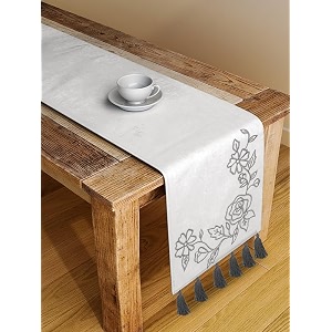 blanc 9 grey rose embroidered 46 seater home amp kitchen pure cotton table runner33x182 cm