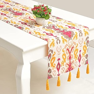 blanc 9 rangbahar ikat 100 home amp kitchen pure cotton yellow 46 seater table runner33x182 cm