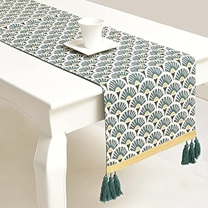 blanc 9 shan 100 home amp kitchen pure cotton printed green 46 seater table runner with foil print33x182 cm