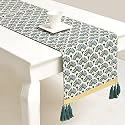Blanc 9 Shan 100% Home &amp; Kitchen Pure Cotton Printed Green 4/6 Seater Table Runner with Foil Print.|(33x182) cm