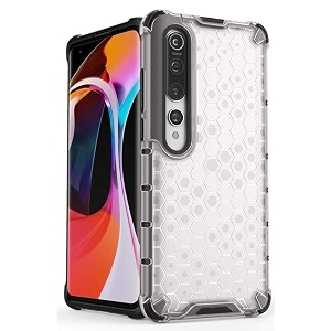 back case cover for  mi 10  honeycomb pattern polycarbonate hard bumper case for  mi 10  - transparent