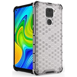 back case cover for  mi redmi note 9  honeycomb pattern polycarbonate hard bumper case for  mi redmi note 9  - transparent