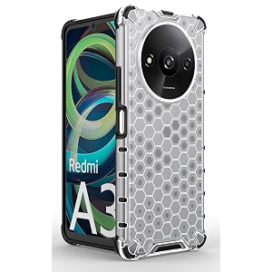 back case cover for  mi redmi a3 4g  poco c61 4g  honeycomb pattern polycarbonate hard bumper case for  mi redmi a3 4g  poco c61 4g  - transparent