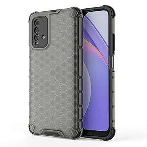 back case cover for  mi redmi 9 power  honeycomb pattern polycarbonate hard bumper case for  mi redmi 9 power  - black
