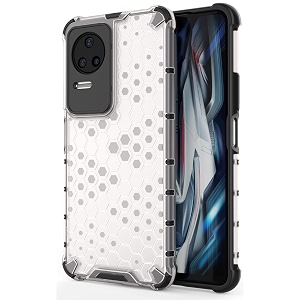 back case cover for  poco f4 5g  honeycomb pattern polycarbonate hard bumper case for  poco f4 5g  - transparent