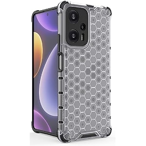 back case cover for  poco f5 5g  honeycomb pattern polycarbonate hard bumper case for  poco f5 5g  - transparent