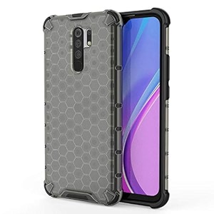back case cover for  poco m2 reloaded  honeycomb pattern polycarbonate hard bumper case for  poco m2 reloaded  - black