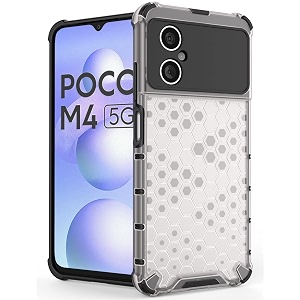 back case cover for  poco m4 5g  honeycomb pattern polycarbonate hard bumper case for  poco m4 5g  - transparent